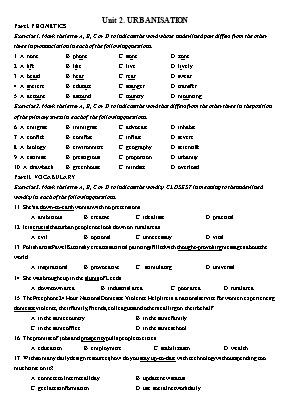 Bài tập Tiếng Anh Khối 12 - Unit 2 Urbanisation
